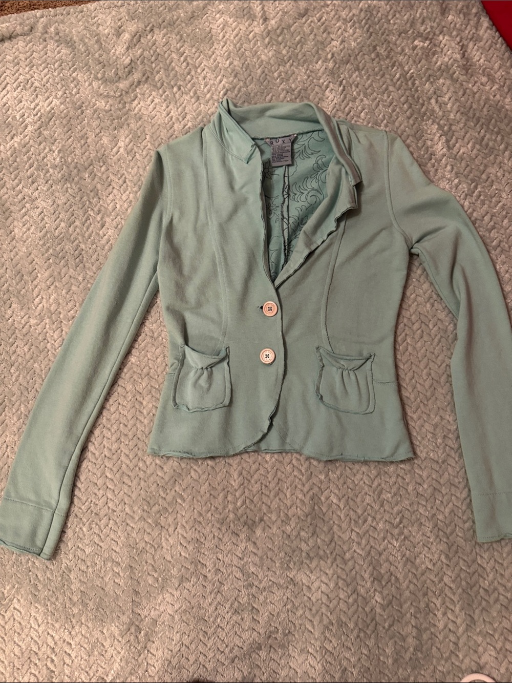 Roxy Mint Green Tailored Knit Blazer with Ruffle Trim